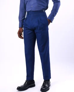 A Navy blue, Gurkha pant with double pleats trouser.