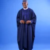 A Navy blue, “IBB”, arewa front cut, traditional detailing embroidery details tagbada