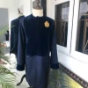 A Navy Blue Kaftan, wire bullion badge and velvet detailing and sokoto
