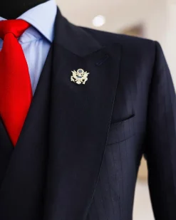 A Navy Blue, Knitted, Peak Lapel, Nobility, Invisible Stripe Suit.