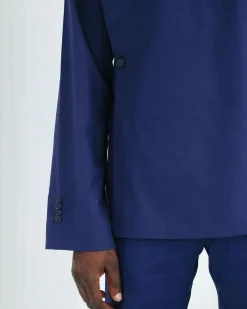 A Navy blue, layered front-covered shirt.