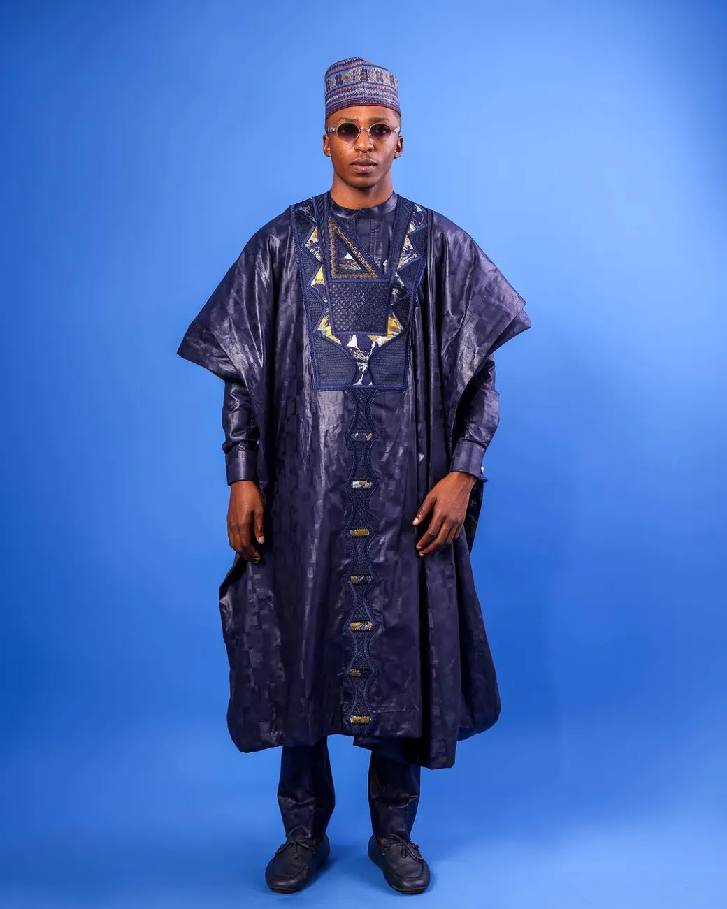 A Navy Blue Malian With Sizzling Jacquard Embroidery Details, Traditional Agbada