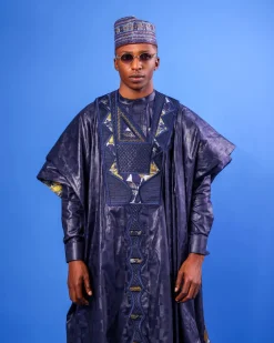 A Navy Blue Malian With Sizzling Jacquard Embroidery Details, Traditional Agbada