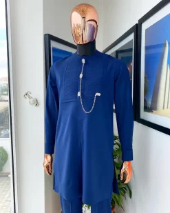 A Navy blue men’s Etibo with sliver accessories detailing.