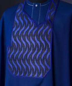 A Navy Blue, Millipedes-Patterned Embroidery Detailing Agbada