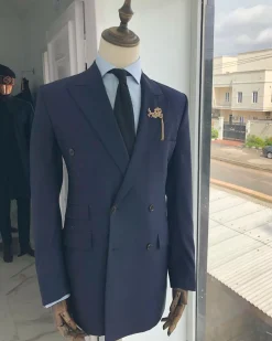 A Navy Blue Peak lapel double-breasted Suit With Gold Detailing