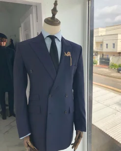 A Navy Blue Peak lapel double-breasted Suit With Gold Detailing
