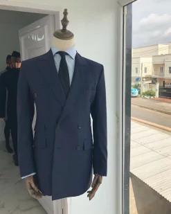 A Navy Blue Peak lapel double-breasted Suit With Gold Detailing