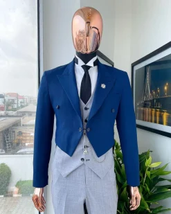 A Navy Blue Peak Lapel Tail Suit