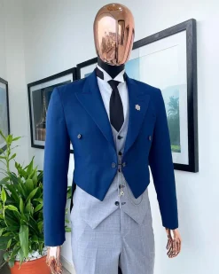 A Navy Blue Peak Lapel Tail Suit