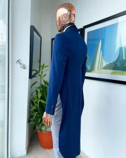A Navy Blue Peak Lapel Tail Suit