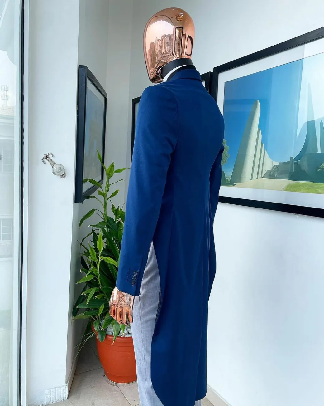 A Navy Blue Peak Lapel Tail Suit