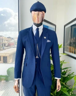 A navy blue “peaky blinders” – Jorgecarli super 140’s- “Board Room” notch lapel suit
