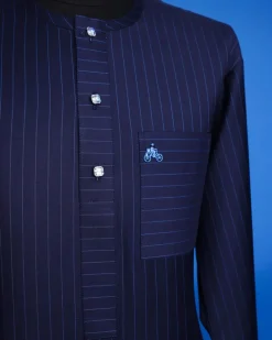 A Navy Blue, Pin Stripe, front flap & Pocket interchanged, 3/4 sleeve African senator kaftan native.