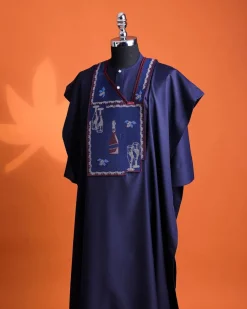 A Navy blue, “pop pop pop”embroidery details agbada, mint blue clear view Swarovski buttons on 3/4 sleeve kaftan & sokoto