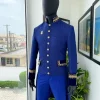 A Navy blue “Prince of Persia” ceremonial tail suit, Gold Metal Wire hand woven embroidery detail mix on velvet