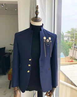 A Navy Blue reloaded Chinese Tuxedo “ 7th Battalion” Suit