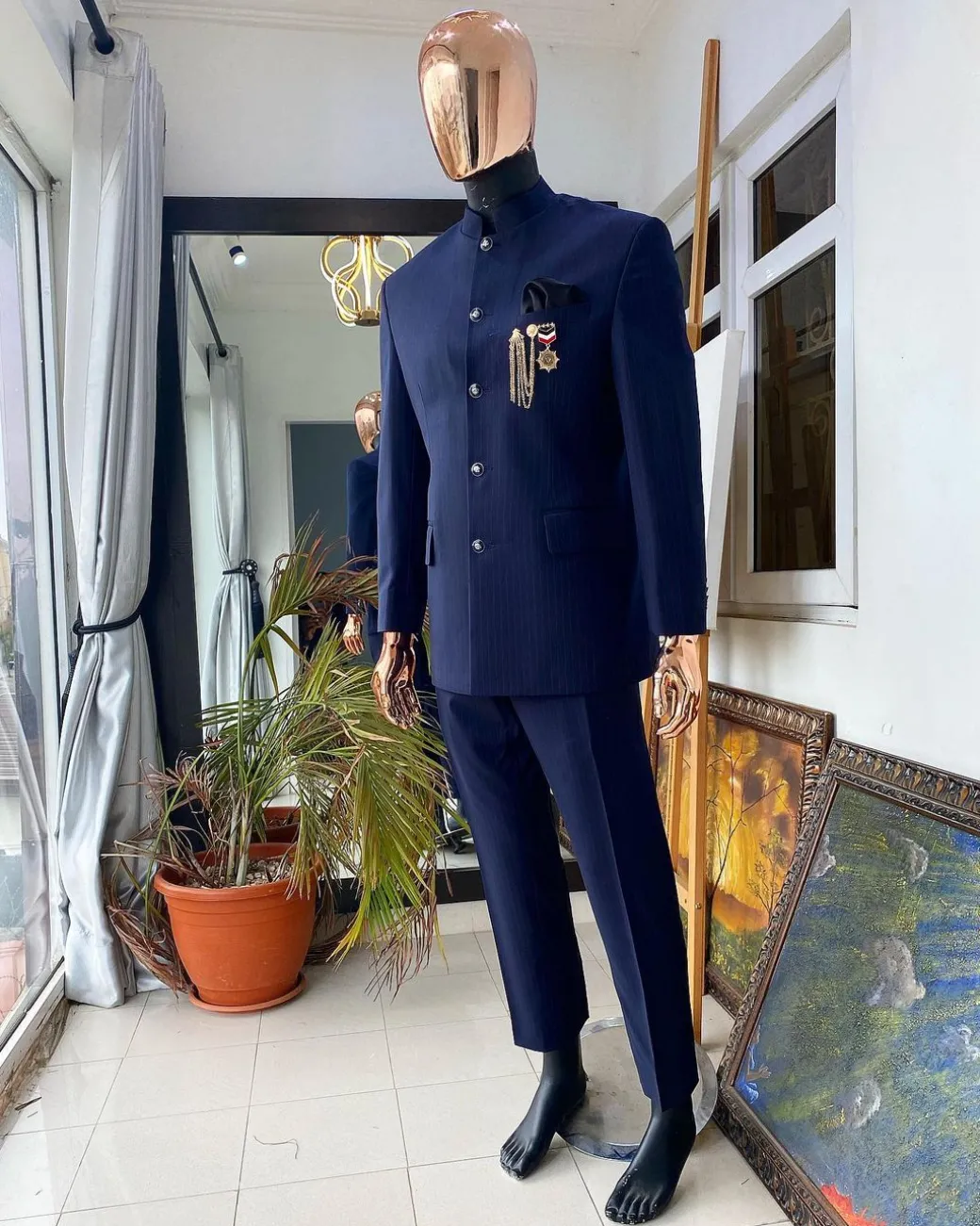 A Navy Blue Reloaded Pin Stripe “French” Safari Suit