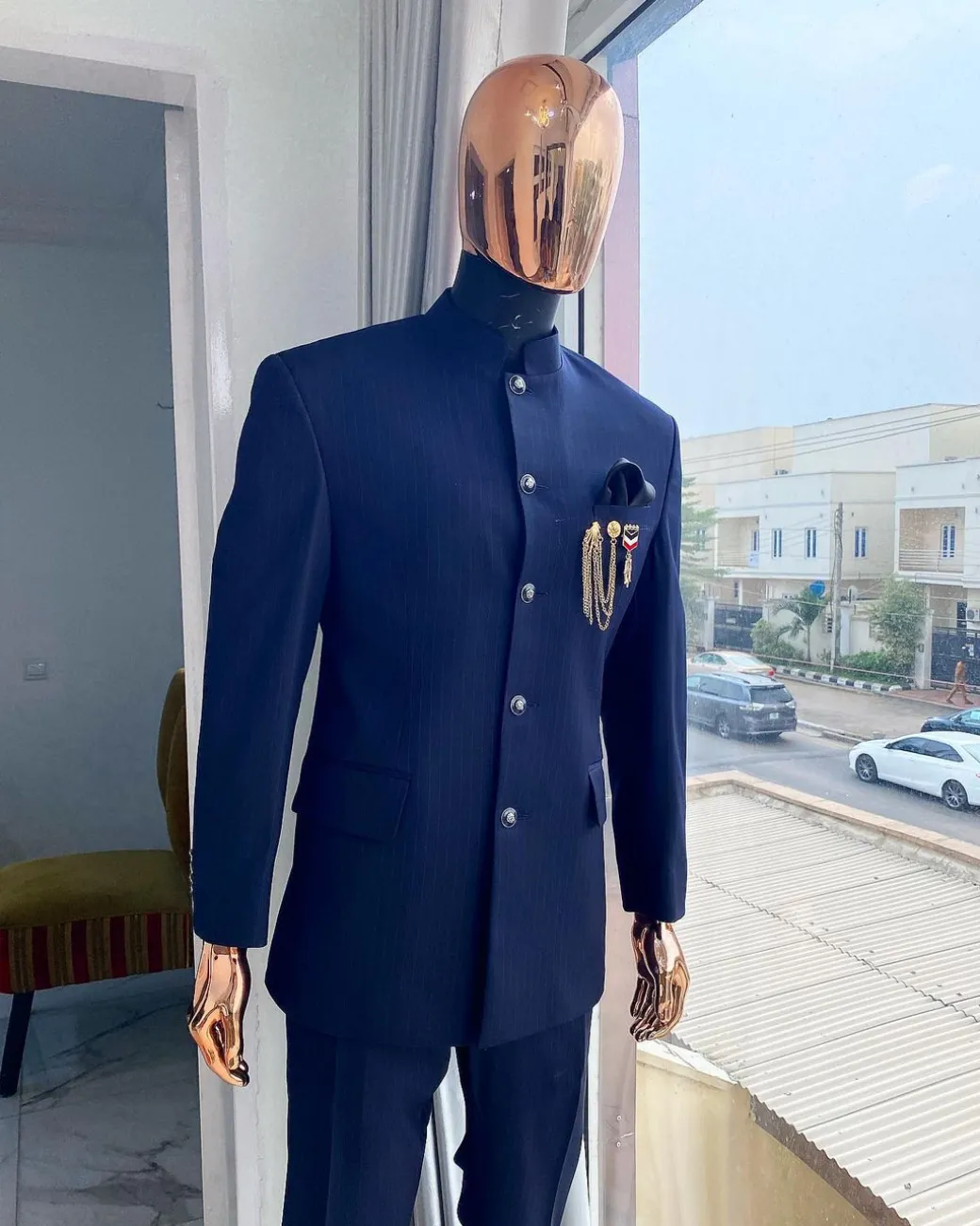 A Navy Blue Reloaded Pin Stripe “French” Safari Suit
