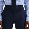 A Navy Blue, Seer Sucker, Wide Cut Pant With Side Metal Adjuster