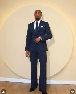 A Navy Blue, Seersucker, Reversed Pin Stripe Peak Lapel Suit