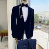A Navy blue Shawl lapel Italian velvet tuxedo suit