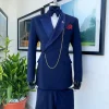 A Navy Blue Tiny Squared Metallic Jacquard Bespoke Reloaded “Arthur Richards” Tuxedo 3 Lapel Suit.