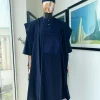 A Navy blue, triple v, squared 7 monochrome embroidery details Agbada