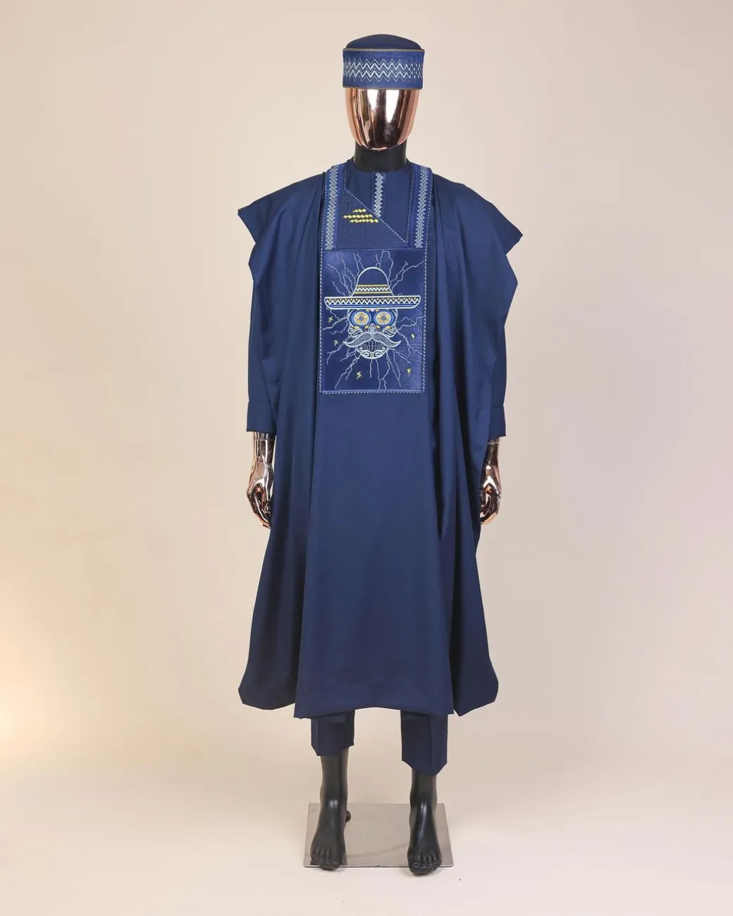 A Navy Blue, vexing demagogue metallic wire embroidery details agbada