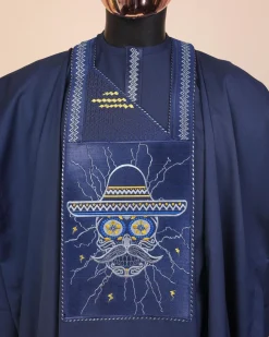 A Navy Blue, vexing demagogue metallic wire embroidery details agbada