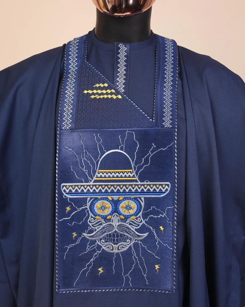 A Navy Blue, vexing demagogue metallic wire embroidery details agbada