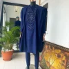 A Navy Blue With Connected Embroidery Agbada