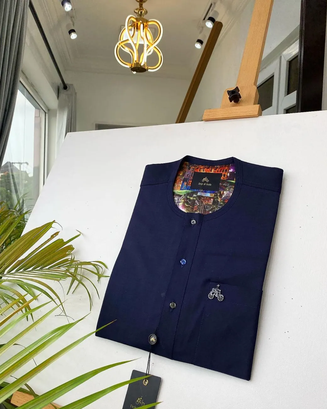 A Navy Blue With mixed Swarovski buttons detailing African Kaftan