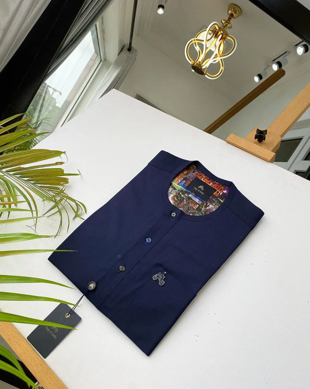 A Navy Blue With mixed Swarovski buttons detailing African Kaftan