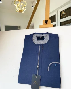 A Navy blue with Skye blue contrast detailing design African Kaftan and Sokoto