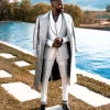 A Notch lapel, metallic silver smoking trench jacket