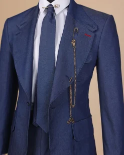 A “peaky blinders” denim knitted notch lapel suit