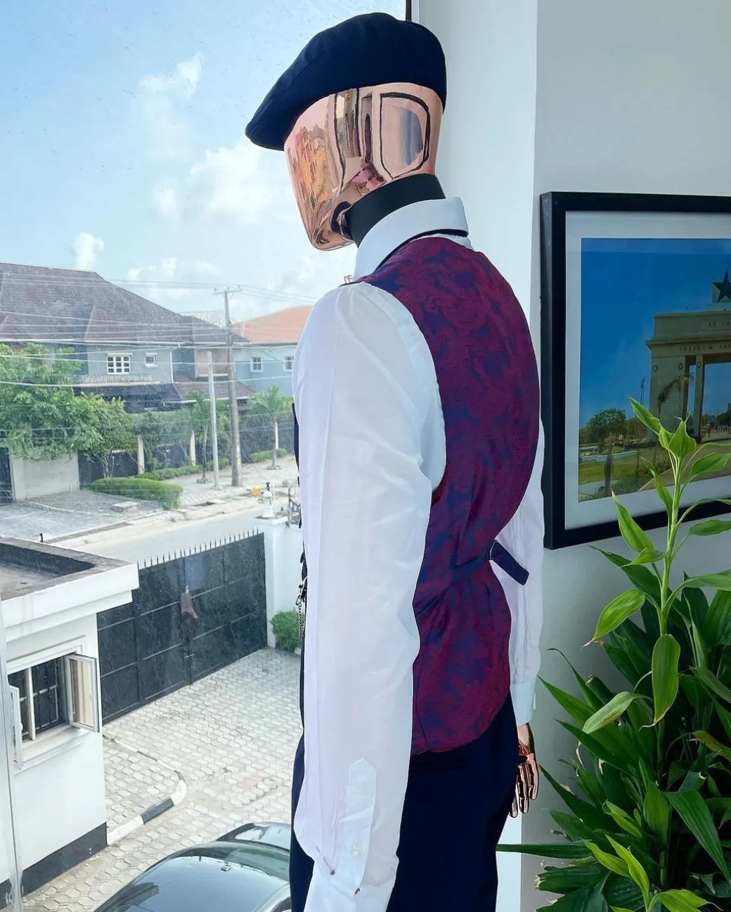 A “peaky blinders” navy blue, tiny square patterned – Jorgecarli super 140’s- “Board Room” suit