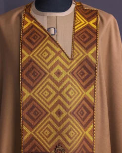 A Peanut Brown, Perspective Square With Keke Elemu Embroidery Details Agbada