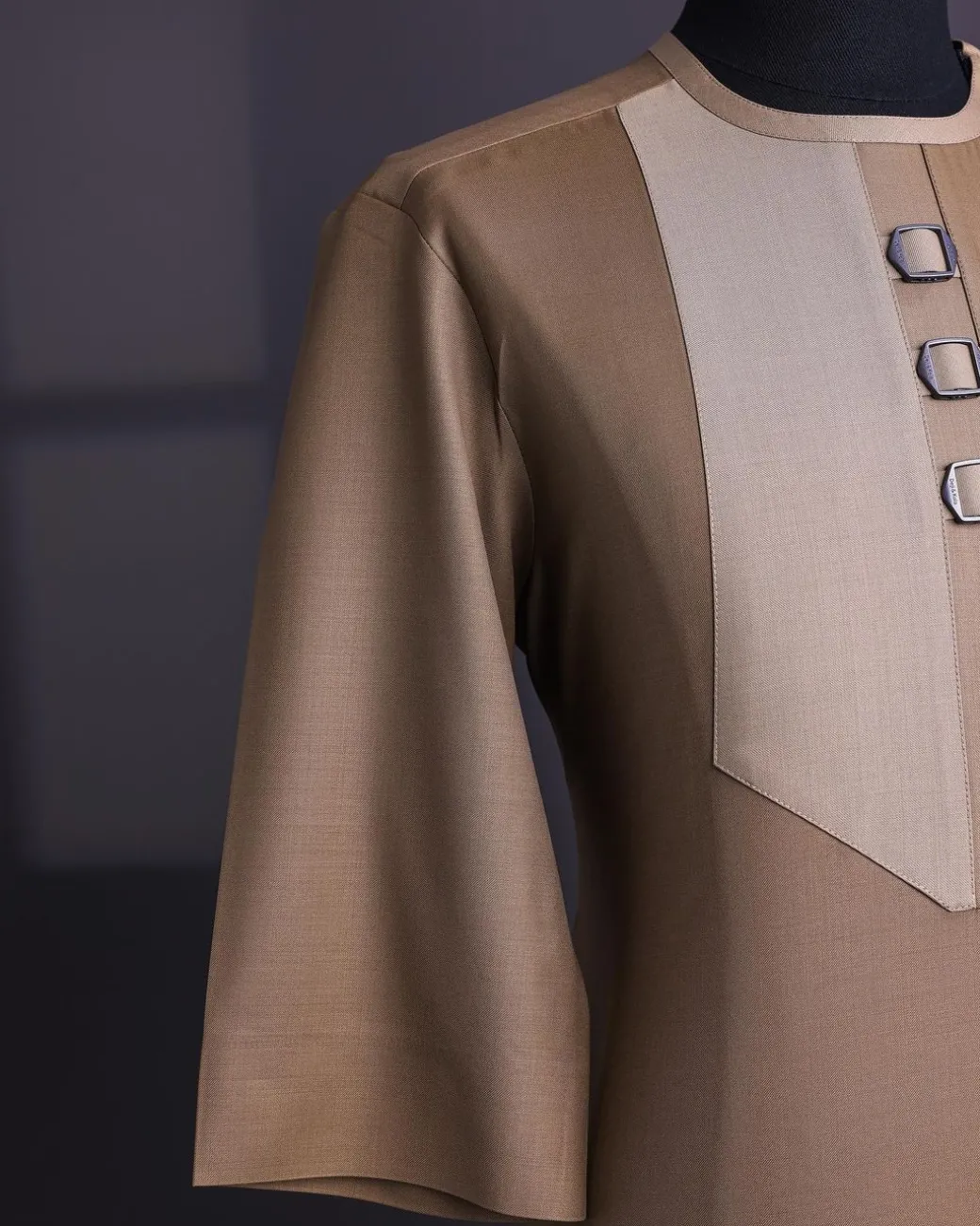 A Peanut Brown, Perspective Square With Keke Elemu Embroidery Details Agbada