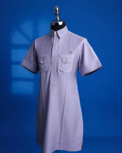 A periwinkle purple, paisley details short sleeve ka-shirt senator Kaftan native.