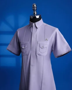 A periwinkle purple, paisley details short sleeve ka-shirt senator Kaftan native.