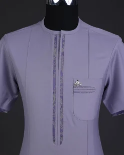 A periwinkle purple, zip line, paisley details, short sleeve African senator kaftan native.