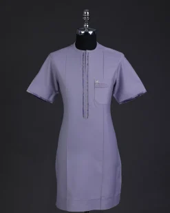 A periwinkle purple, zip line, paisley details, short sleeve African senator kaftan native.