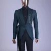 A Phythalo Green, Floral Patterned Shawl Lapel, Single Button Smoking Tuxedo Suit