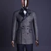 A “pirate” metallic jacquard, layered double breasted, 10 buttons, peak lapel tuxedo suit