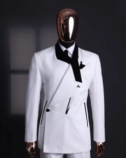 A Polished chinos “pride & prejudice”, double breasted deconstructed dropping lapel suit