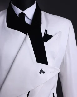 A Polished chinos “pride & prejudice”, double breasted deconstructed dropping lapel suit