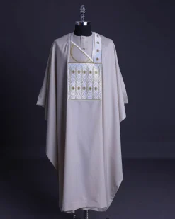 A Porcelain, Cloud and pattern embroidery detailing agbada