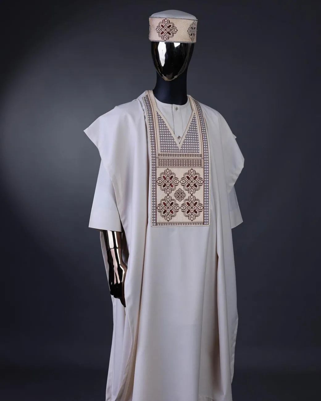 A Porcelain, dotted and woven Cloud and pattern embroidery detailing agbada